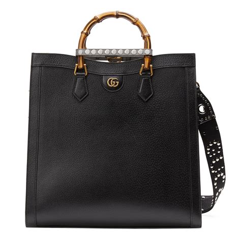 gucci black tote large|gucci black canvas tote.